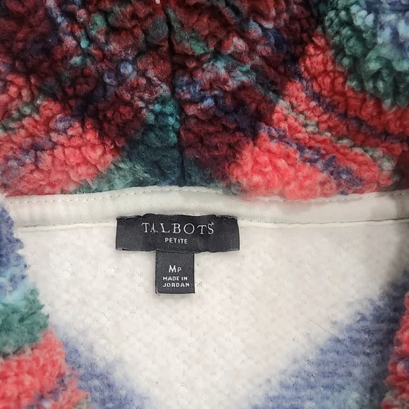 TALBOTS Ultra Plush Sherpa Fleece Shawl Zip Pullover - Plaid 🎈♣️ - Picture 4 of 9